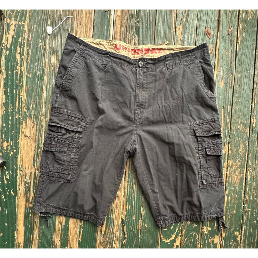 Unionbay Mens Cargo Shorts Black Faded 100% Cotton Size 44 Multi Pocket Relaxed